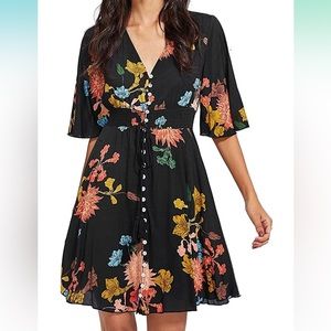 Milumia Women's Boho Button Up Split Floral Print Flowy Dress